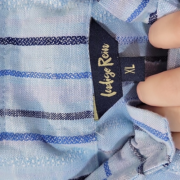 Gently Used Blue Stiped Pants with Buttons and Pockets and a Belt - Picture 8 of 11